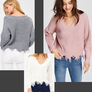 Super cute Gray Fringe Sweater